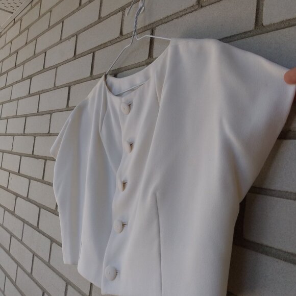 Vintage 60s Off-White Bolero Dress Jacket 42"B Rockabilly Formal Crepe Chiffon - Picture 5 of 10